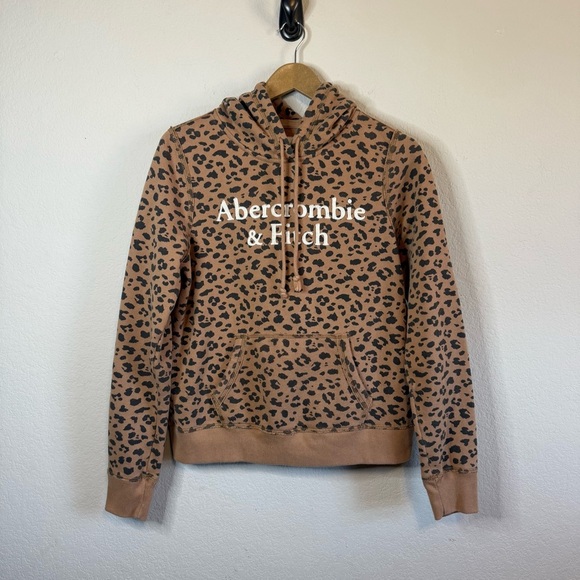 Abercrombie & Fitch Spellout Logo Soft AF Leopard Print Hoodie Shirt Size Medium - Picture 1 of 10